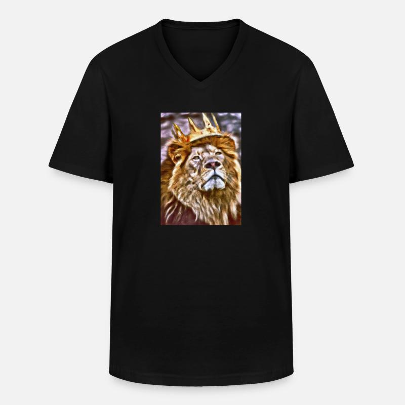 Löwe mit Krone - Männer-T-Shirt mit V-Ausschnitt - Schwarz