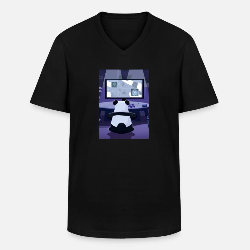 Spiel-Panda - Männer-T-Shirt mit V-Ausschnitt - Schwarz