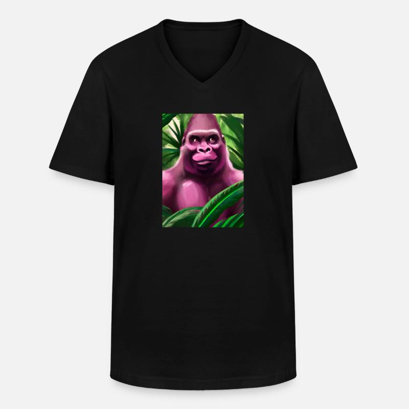 Rosa Gorilla - Männer-T-Shirt mit V-Ausschnitt - Schwarz