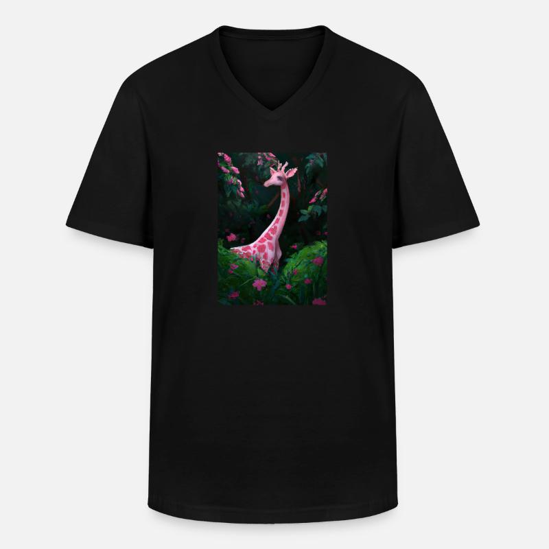 Rosa Giraffe - Männer-T-Shirt mit V-Ausschnitt - Schwarz