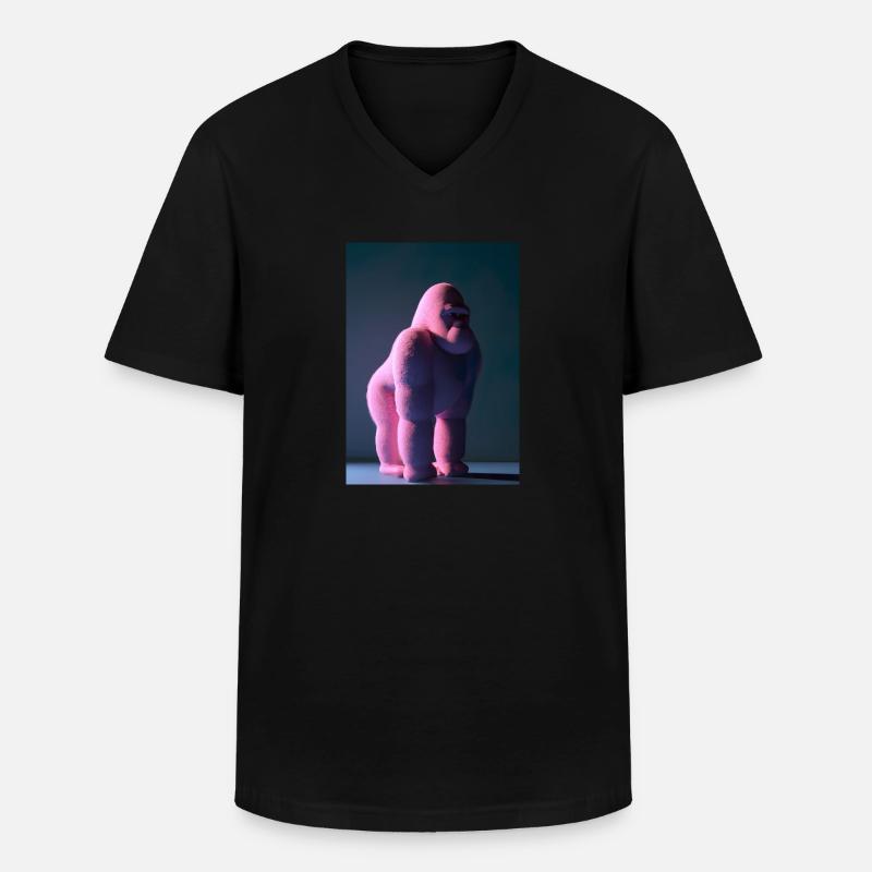 Rosa Gorilla - Männer-T-Shirt mit V-Ausschnitt - Schwarz