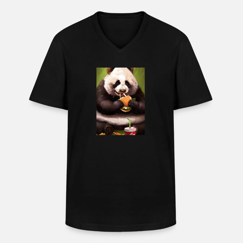 Panda isst Fast Food - Männer-T-Shirt mit V-Ausschnitt - Schwarz