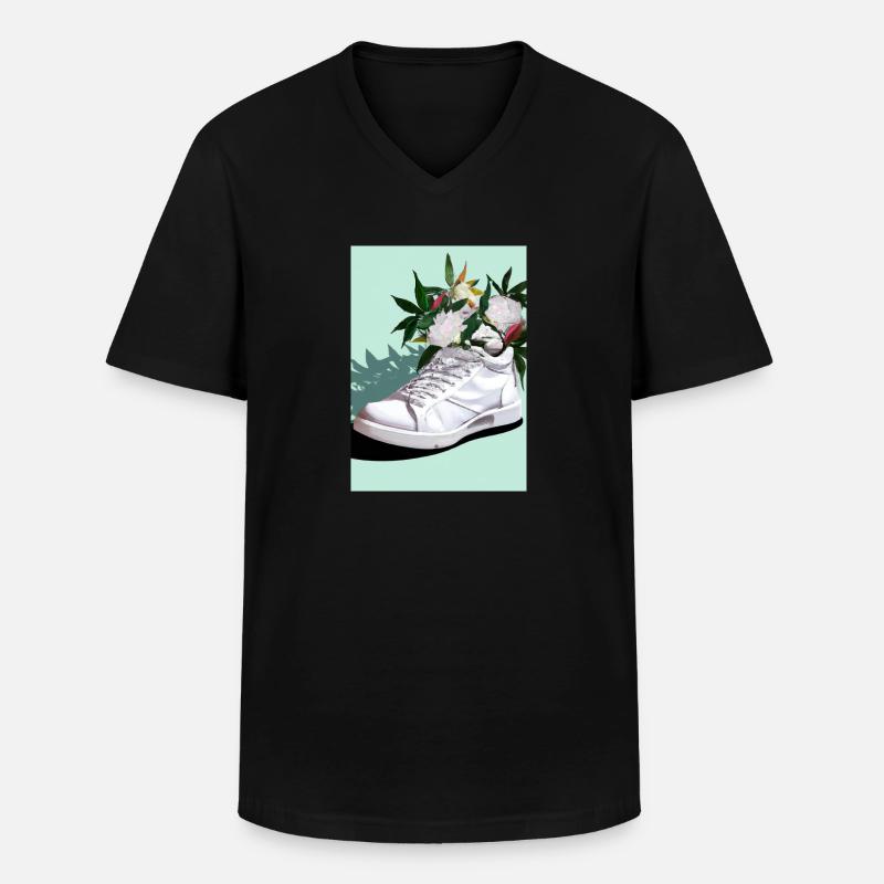 Sneaker mit Blumen - Männer-T-Shirt mit V-Ausschnitt - Schwarz