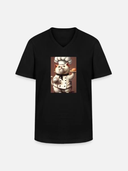 Chefkoch Katze - Männer-T-Shirt mit V-Ausschnitt - Schwarz