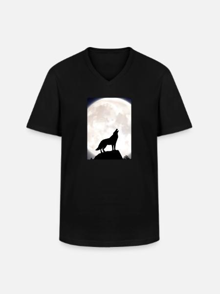 Wolf bei Nacht - Männer-T-Shirt mit V-Ausschnitt - Schwarz