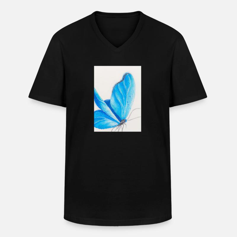 Blauer Schmetterling - Männer-T-Shirt mit V-Ausschnitt - Schwarz