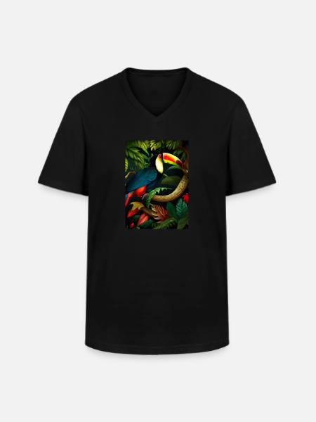 Dschungel-Tukan - Männer-T-Shirt mit V-Ausschnitt - Schwarz