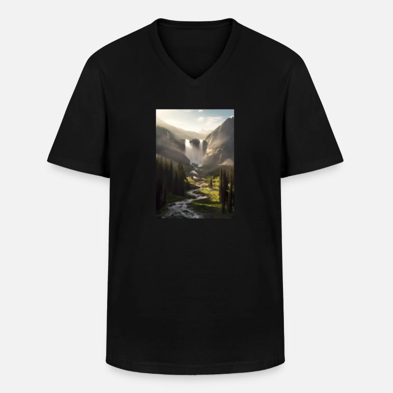 Wasserfall in der Natur - Männer-T-Shirt mit V-Ausschnitt - Schwarz