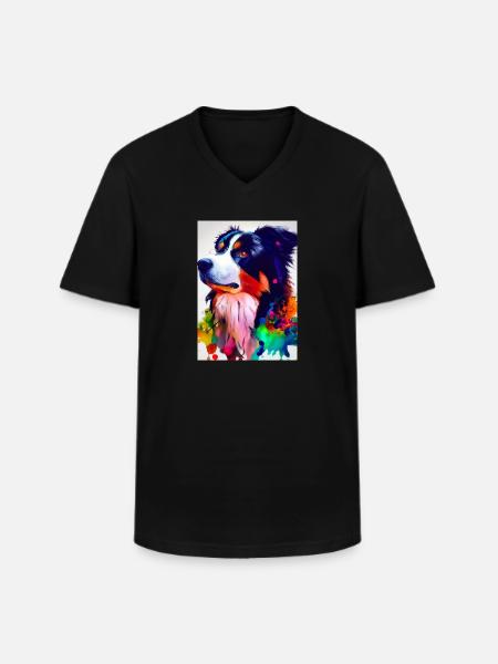 Bunter Border Collie - Männer-T-Shirt mit V-Ausschnitt - Schwarz