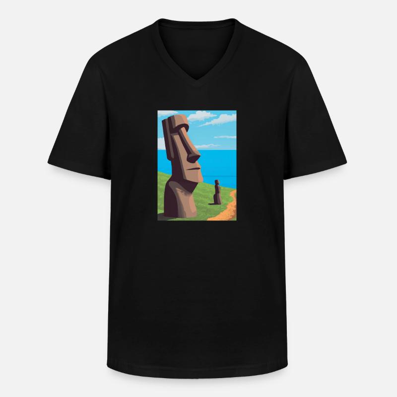 Monumentale Moai-Statuen - Männer-T-Shirt mit V-Ausschnitt - Schwarz