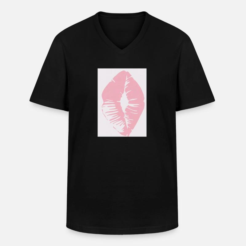 Rosa Lippen - Männer-T-Shirt mit V-Ausschnitt - Schwarz