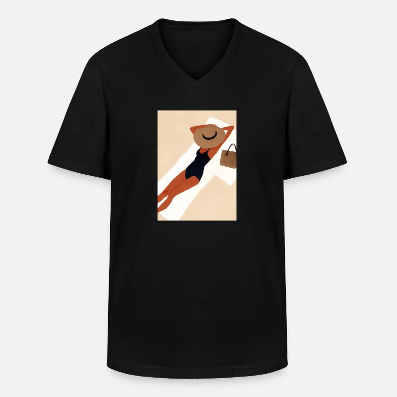 Frauen Sommerhut Bikini - Männer-T-Shirt mit V-Ausschnitt - Schwarz