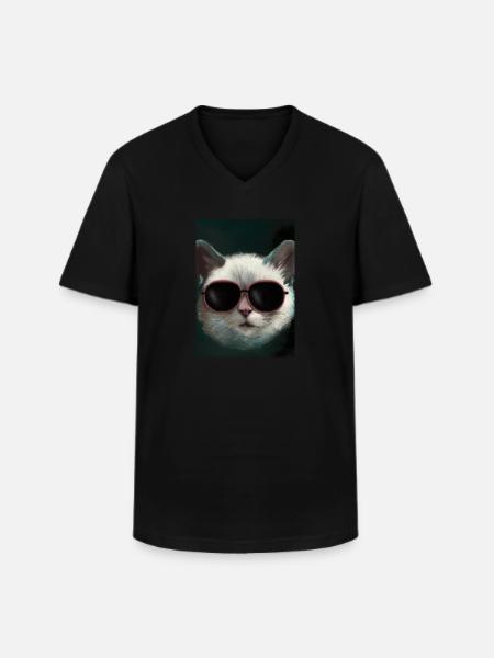 Katze mit Sonnenbrille - Männer-T-Shirt mit V-Ausschnitt - Schwarz