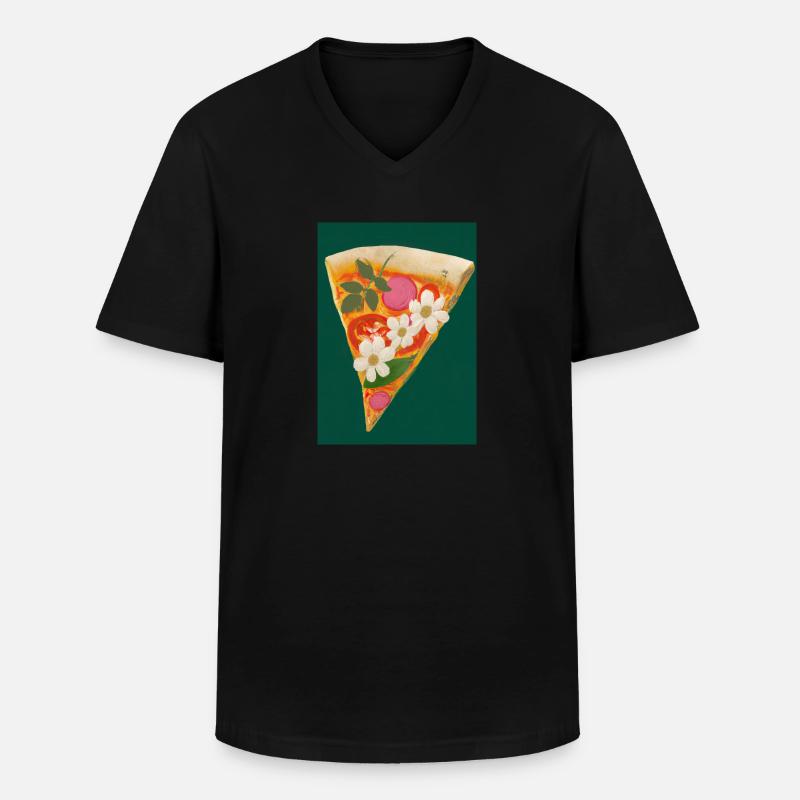 Blümchen-Pizza - Männer-T-Shirt mit V-Ausschnitt - Schwarz