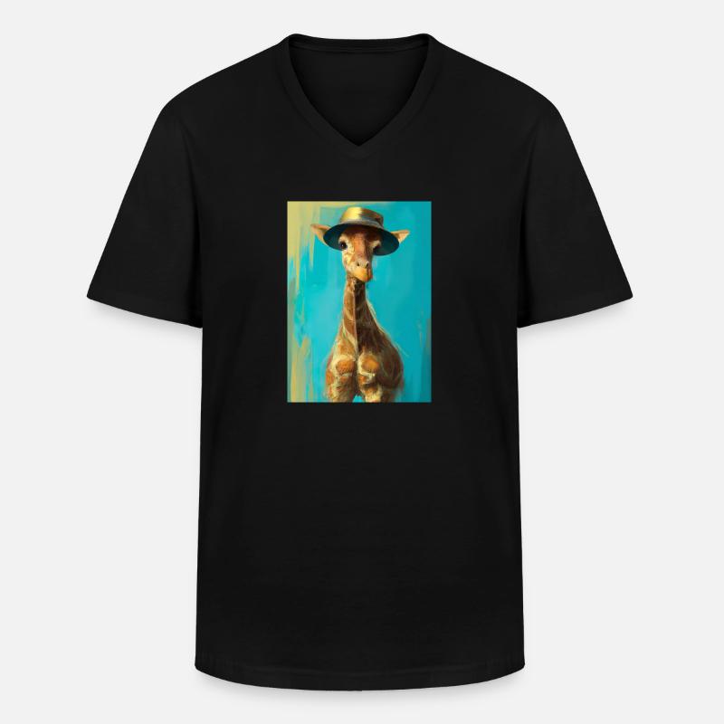 Giraffe mit Hut - Männer-T-Shirt mit V-Ausschnitt - Schwarz