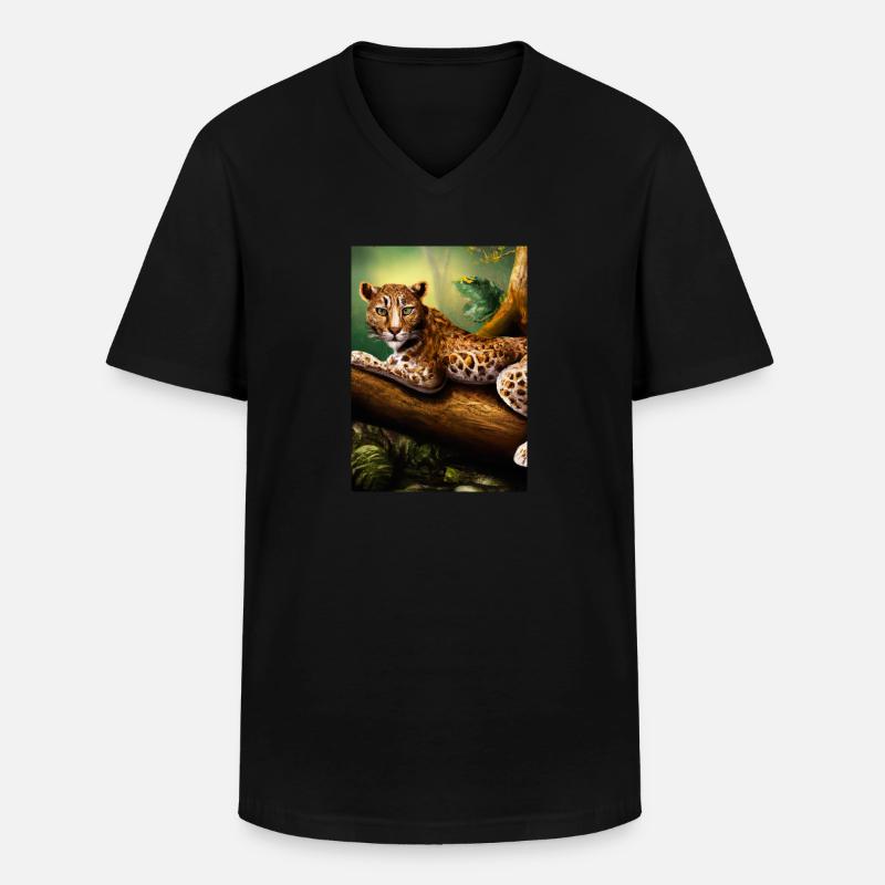 Leopard liegt auf Baum - Männer-T-Shirt mit V-Ausschnitt - Schwarz