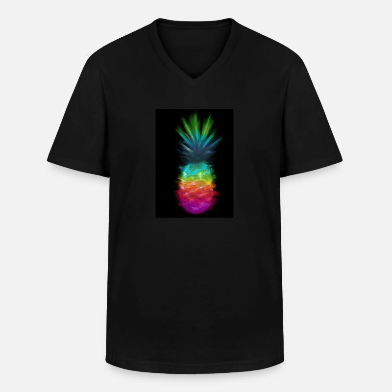 Regenbogen Ananas - Männer-T-Shirt mit V-Ausschnitt - Schwarz