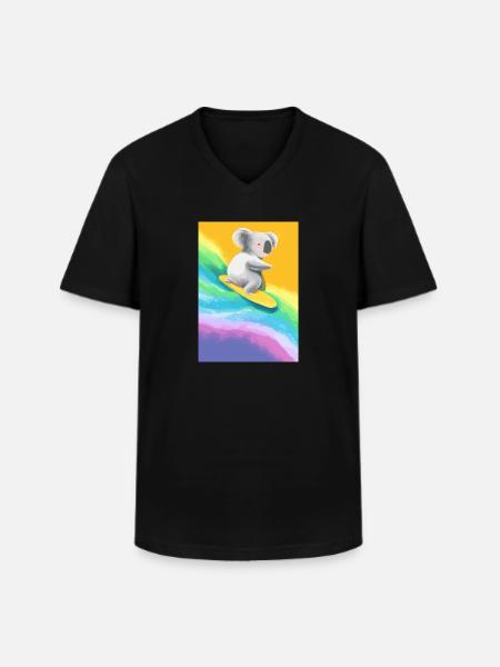 Surfender Regenbogen-Koala - Männer-T-Shirt mit V-Ausschnitt - Schwarz