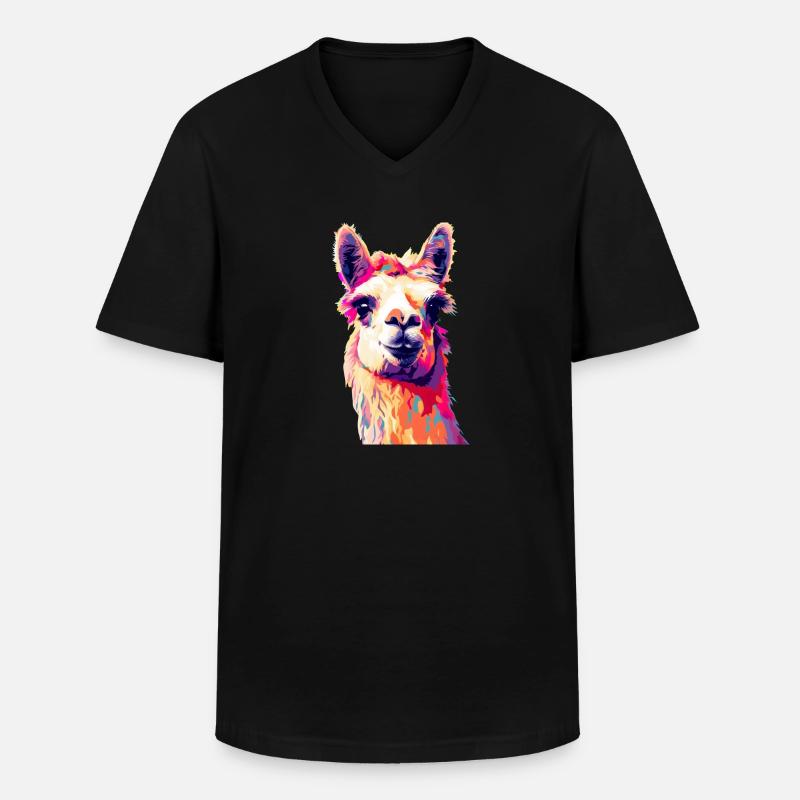 Lama - Männer-T-Shirt mit V-Ausschnitt - Schwarz