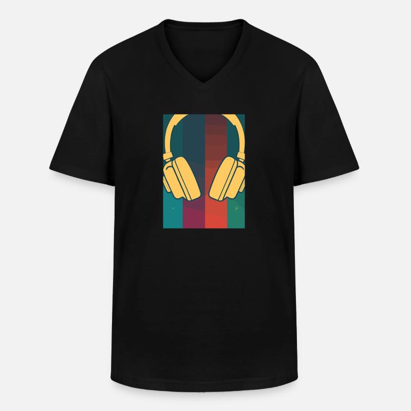 Retro Musik DJ Kopfhörer - Männer-T-Shirt mit V-Ausschnitt - Schwarz