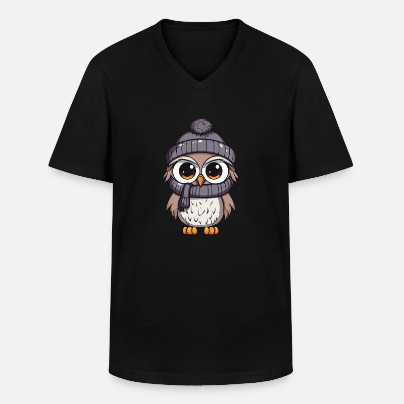 Eule Winter Comic - Männer-T-Shirt mit V-Ausschnitt - Schwarz