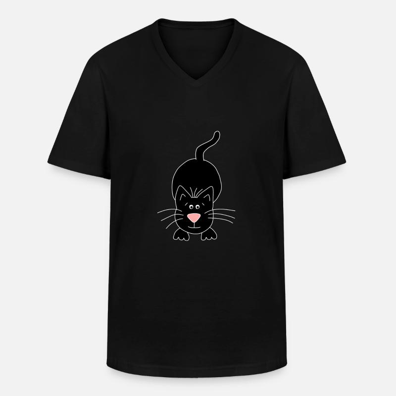 schwarze Katze - Männer-T-Shirt mit V-Ausschnitt - Schwarz