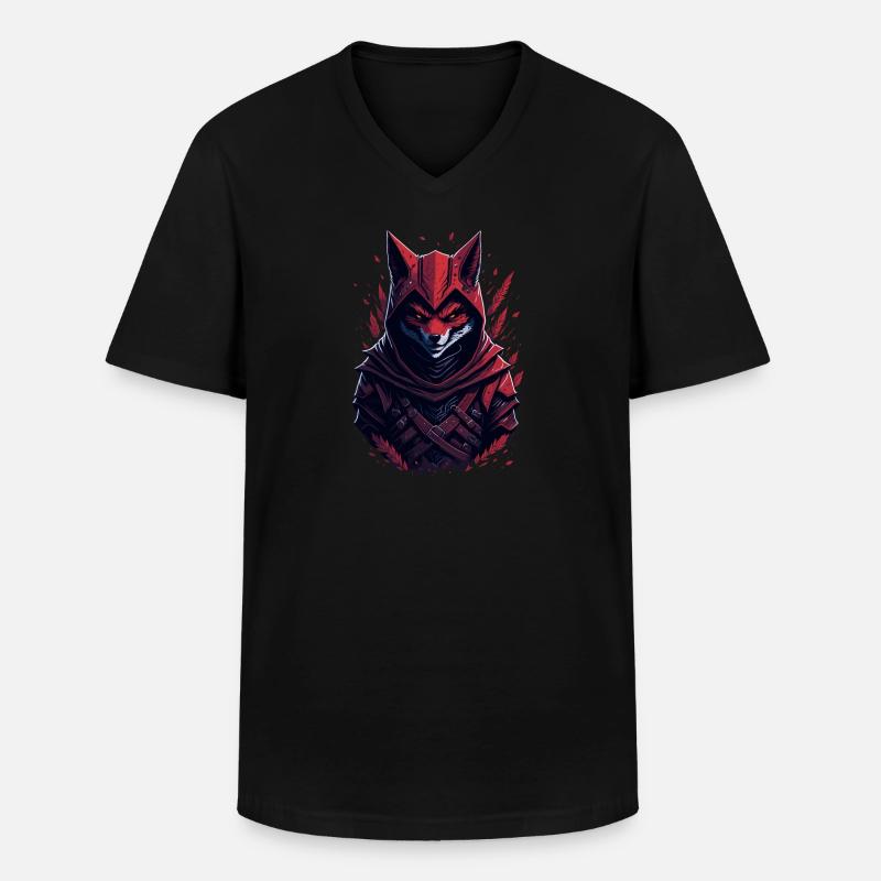 Fox Samurai - Männer-T-Shirt mit V-Ausschnitt - Schwarz