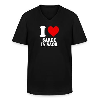 J’aime Sarde dans Saor Coeur Drôle Spirituel - T-shirt col V Homme - noir - Devant - AI Model Male 178 dark (178cm)