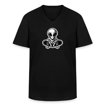 Alien Skater on Skateboard - Men's V-Neck T-Shirt - black - Front - AI Model Male 178 dark (178cm)