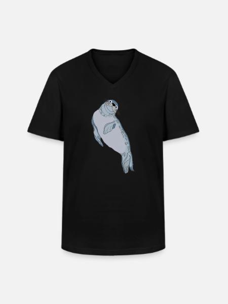 Robbe Seehund - Männer-T-Shirt mit V-Ausschnitt - Schwarz