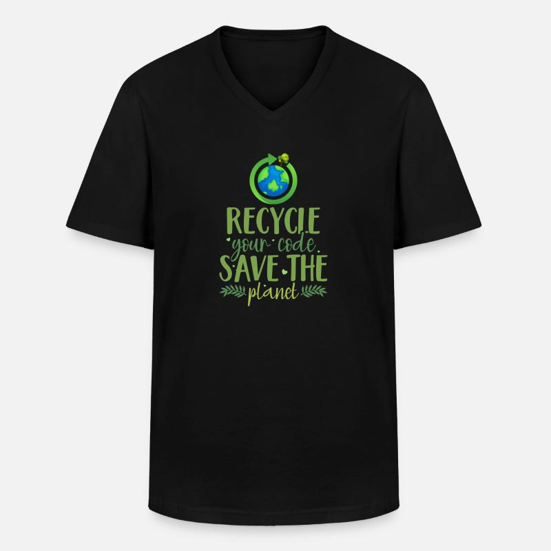 Recycle your code (green) - T-shirt col V Homme - noir