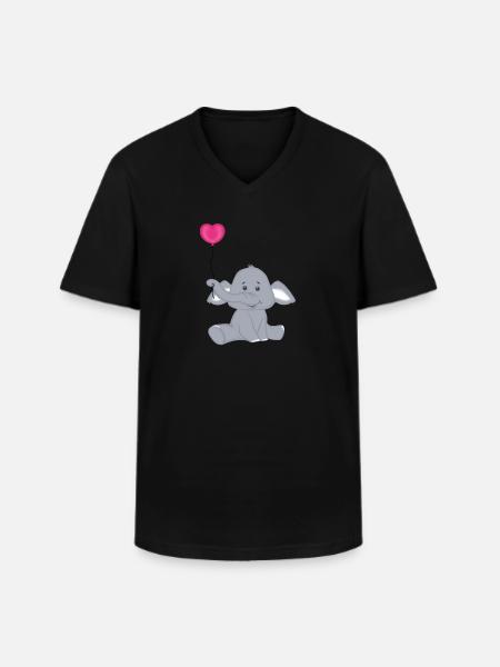 Bébé éléphant avec montgolfière coeur - T-shirt col V Homme - noir