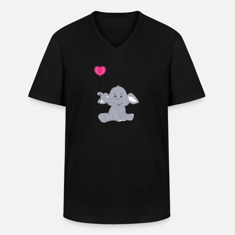 Baby Elefant mit Herz Luftbalon - Männer-T-Shirt mit V-Ausschnitt - Schwarz