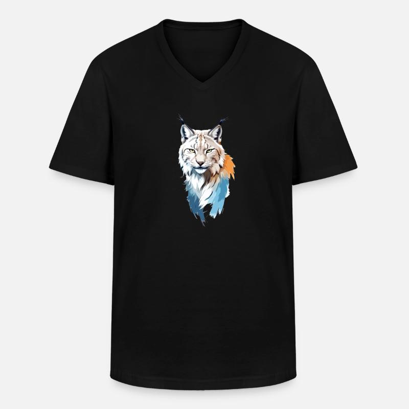 Luchs-Vektor-Kunst mit lebendiger Farbillustration - Männer-T-Shirt mit V-Ausschnitt - Schwarz