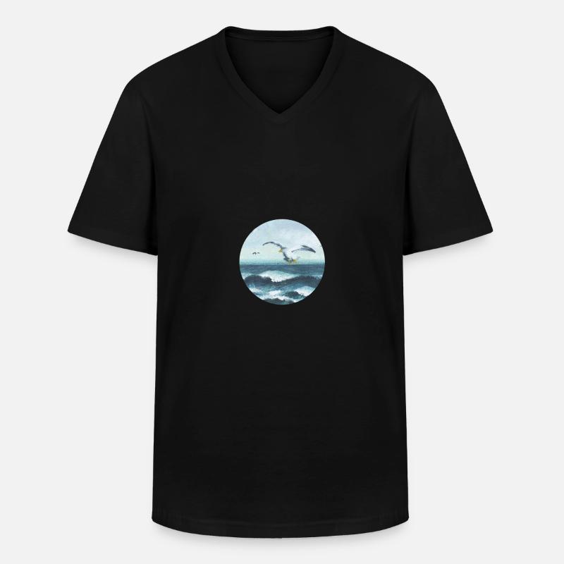 Möwen - Männer-T-Shirt mit V-Ausschnitt - Schwarz
