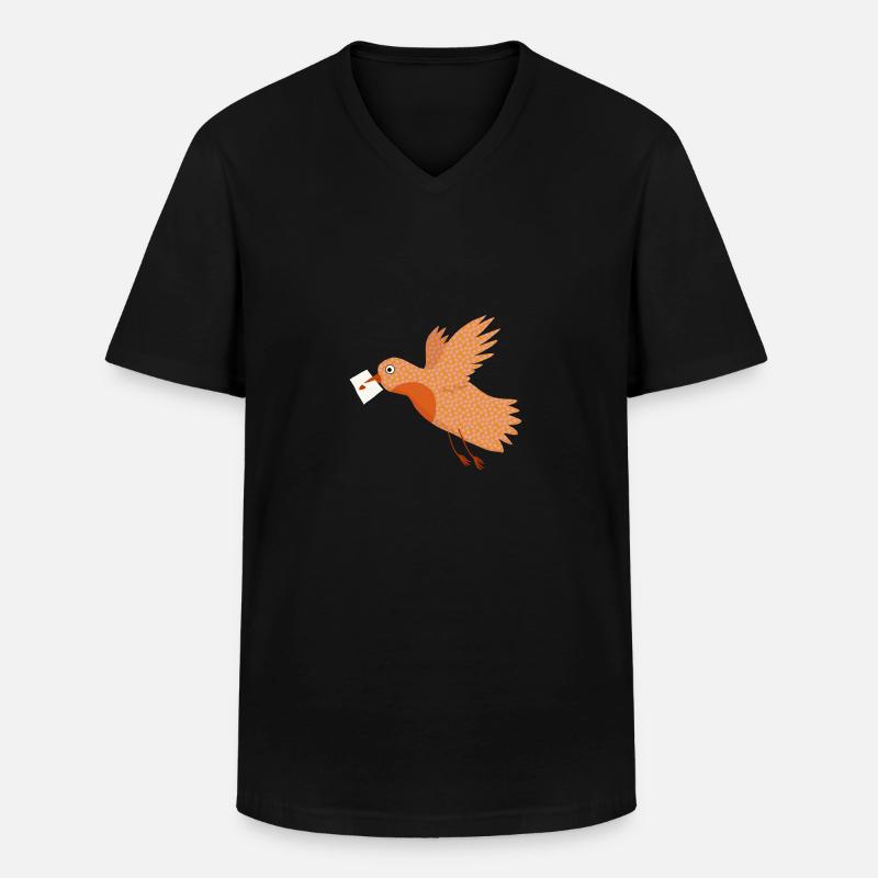 Vogel mit Brief - Männer-T-Shirt mit V-Ausschnitt - Schwarz