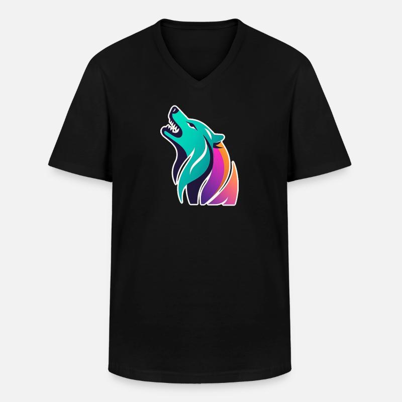 bunter stilisierter Wolf - Männer-T-Shirt mit V-Ausschnitt - Schwarz
