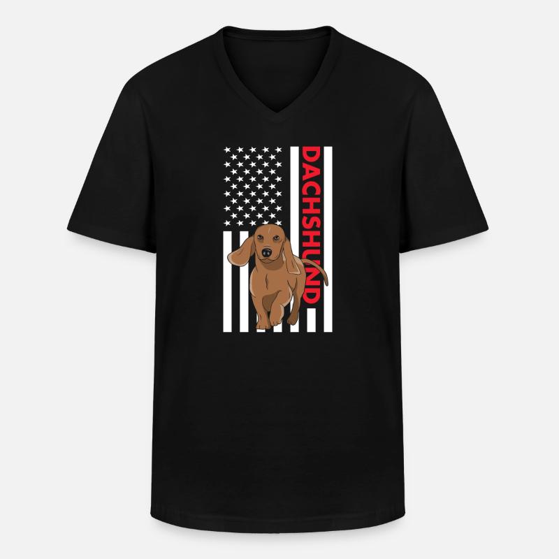 Dachshund Us Flag - Männer-T-Shirt mit V-Ausschnitt - Schwarz
