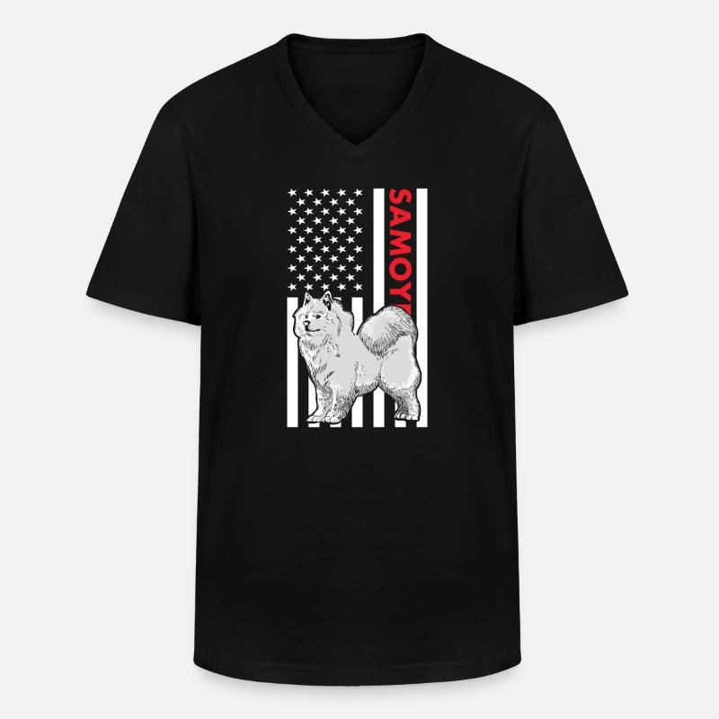 Samoyed Us Flag - Männer-T-Shirt mit V-Ausschnitt - Schwarz