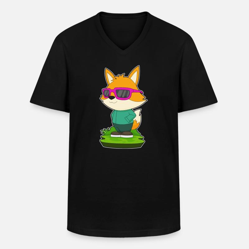 Fuchs Sonnenbrille - Männer-T-Shirt mit V-Ausschnitt - Schwarz
