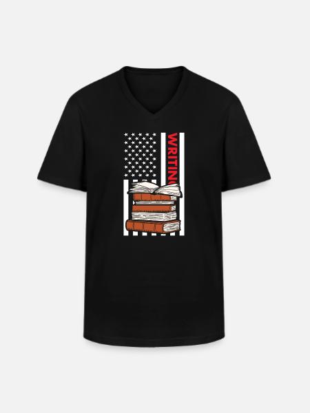 Writer Us Flag Writing - Men's V-Neck T-Shirt - black