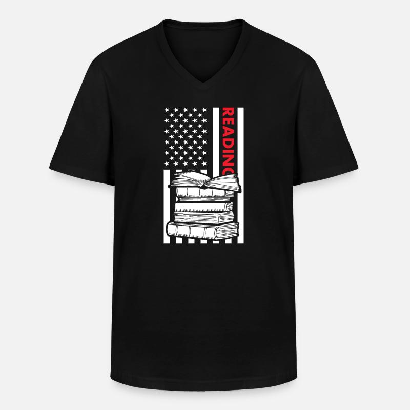 Reader Us Flag Reading - Men's V-Neck T-Shirt - black