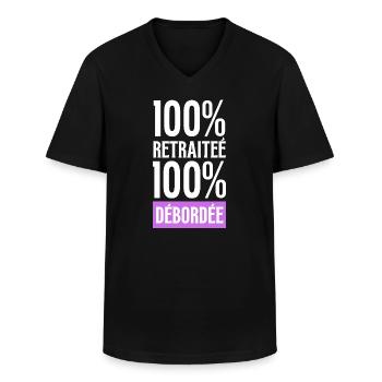 retraite, 100% Retraitée 100% Débordée humour - T-shirt col V Homme - noir - Devant - AI Model Male 178 dark (178cm)