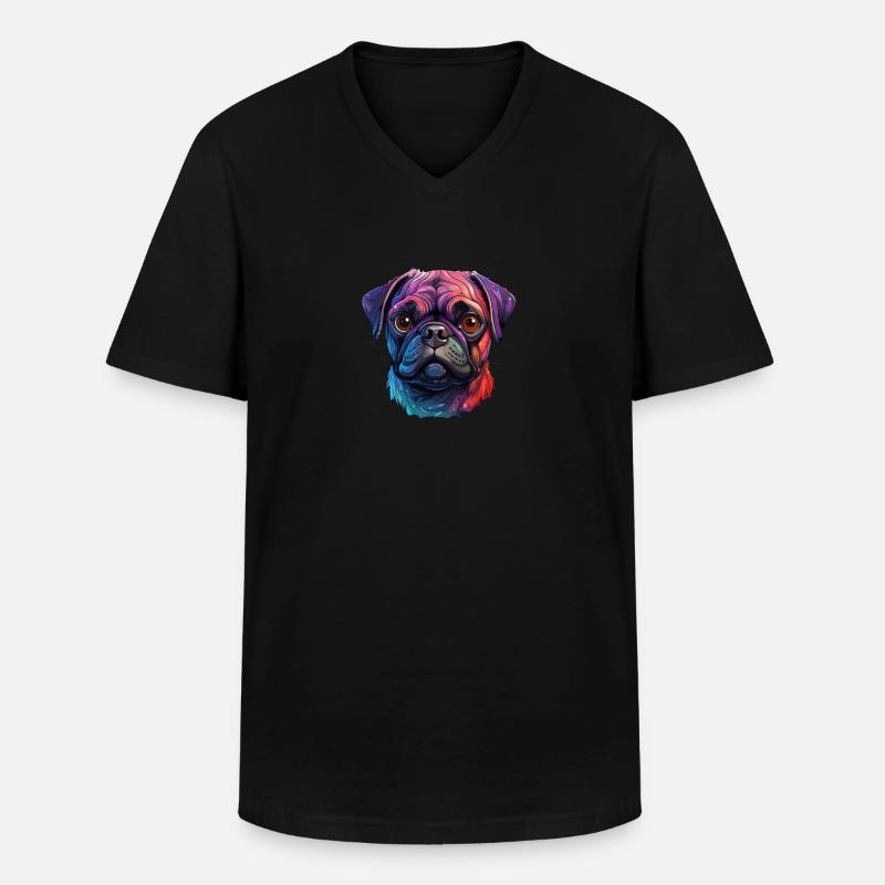 Mops farbenfroh - Männer-T-Shirt mit V-Ausschnitt - Schwarz