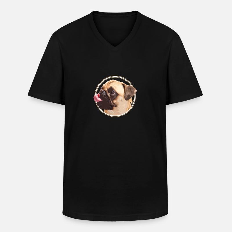 Lustiger Mops - Männer-T-Shirt mit V-Ausschnitt - Schwarz