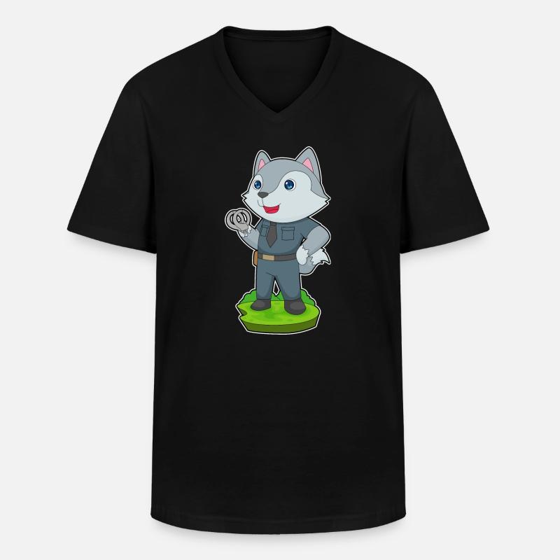 Wolf Polizist Handschellen Polizei - Männer-T-Shirt mit V-Ausschnitt - Schwarz