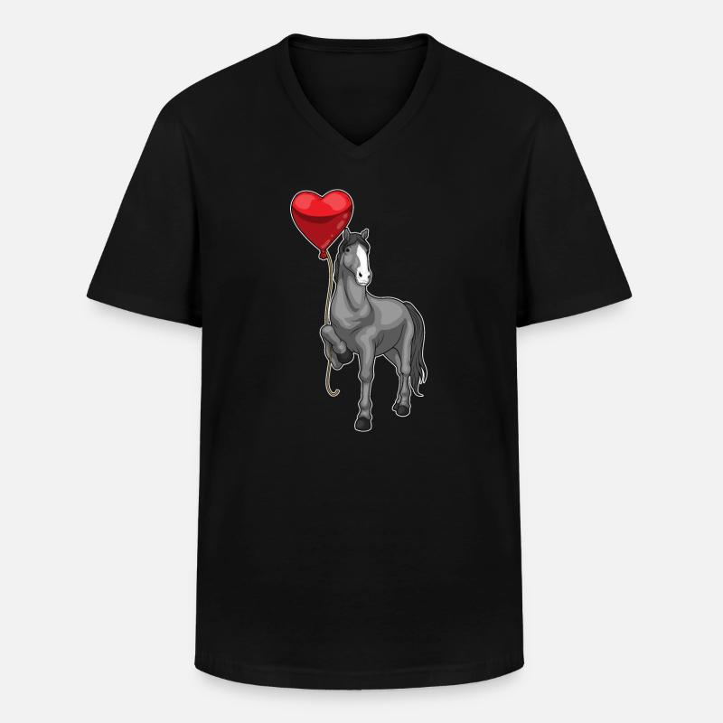 Pferd Herz Luftballon - Männer-T-Shirt mit V-Ausschnitt - Schwarz