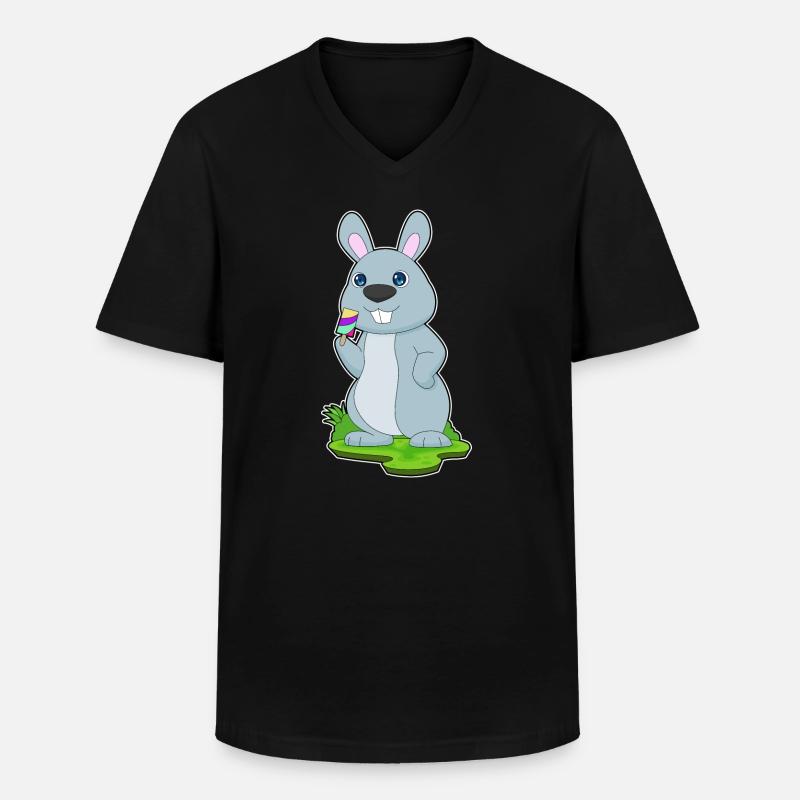 Hase Eis am Stiel - Männer-T-Shirt mit V-Ausschnitt - Schwarz