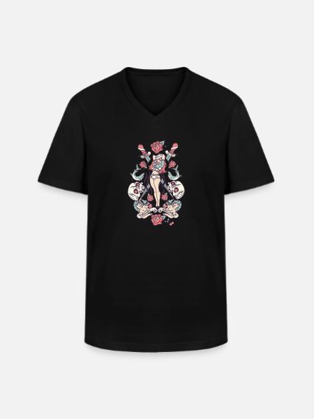 OLD TATTOO - T-shirt col V Homme - noir