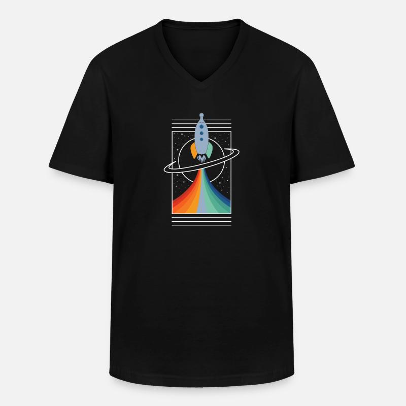 Rakete (Bunt, Umriss) - Männer-T-Shirt mit V-Ausschnitt - Schwarz